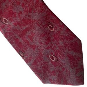 Giorgio Armani Silk Tie Burgundy Red Grey Abstract Floral Ring Jacquard Italy OS
